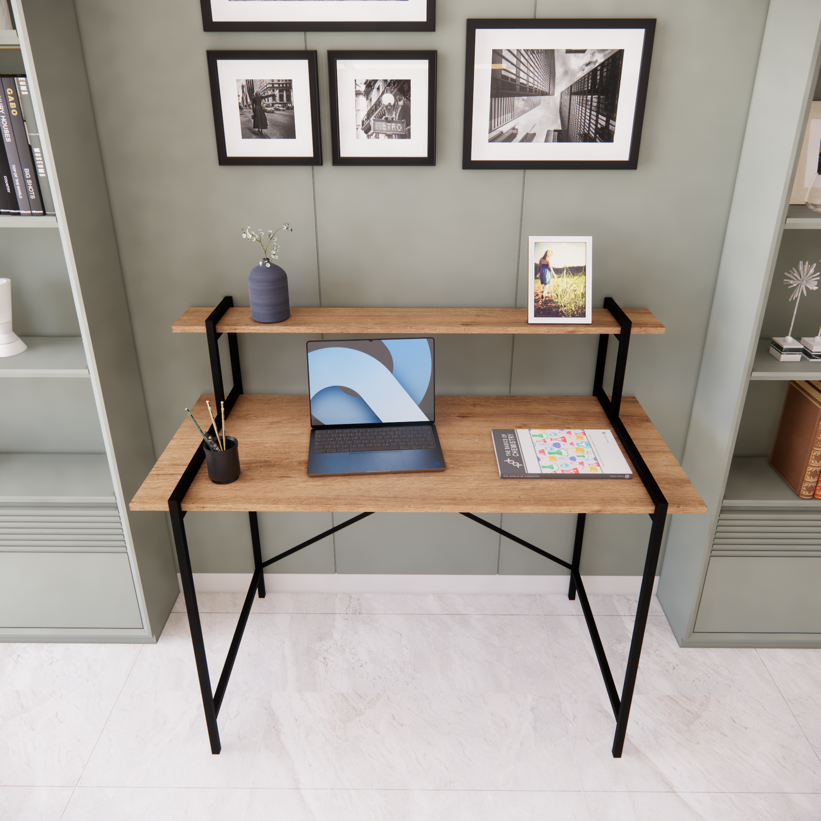 Escritorio Bologna Metal y Madera con Repisa