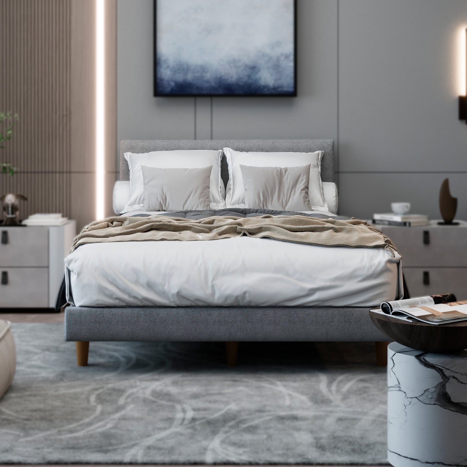 Cama Hibrida Nara Lino Gris