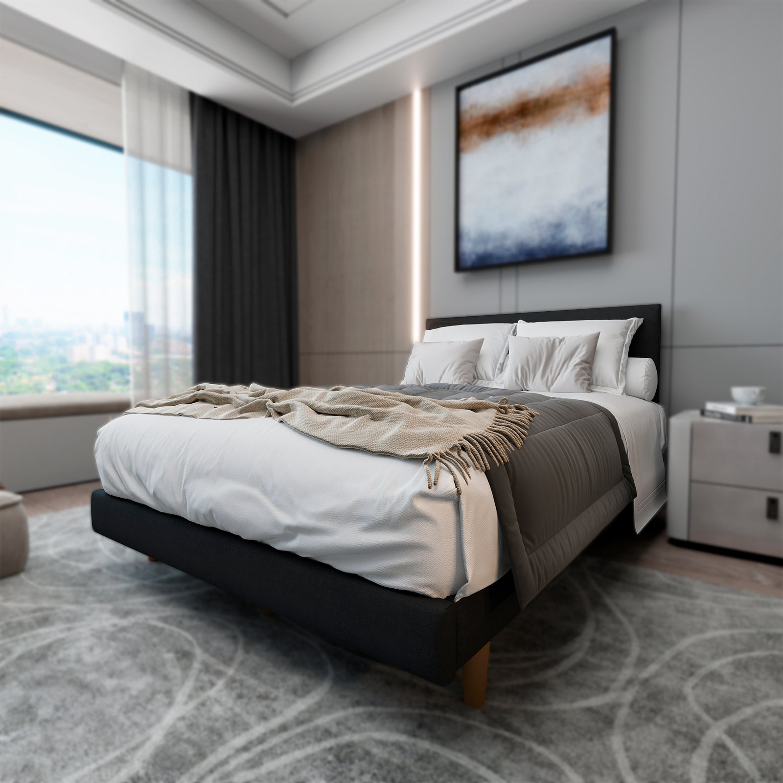 Cama Hibrida Nara Lino Negro
