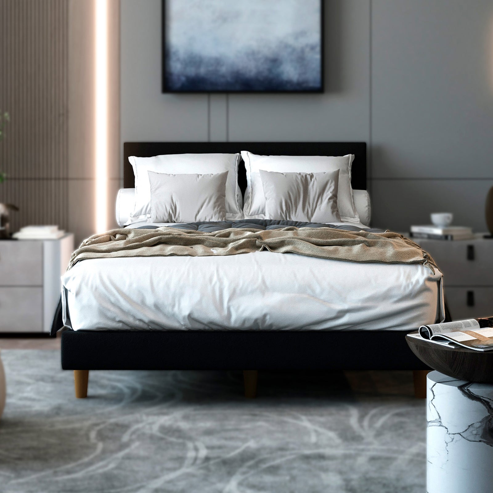 Cama Hibrida Nara Lino Negro